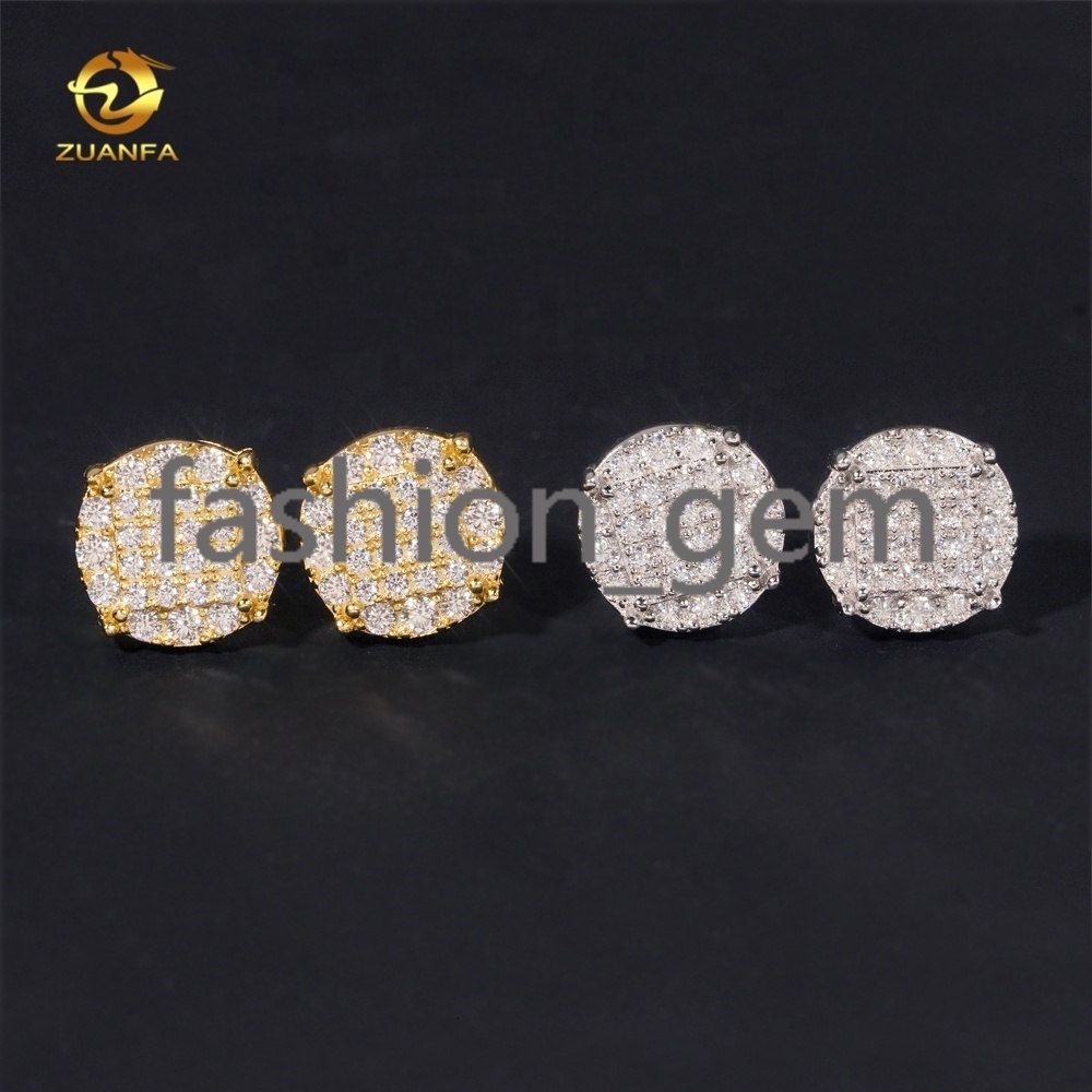 Wholesale Price High Quality Bling Iced Out Hip Hop 925 Sterling Silver Mens Round Moissanite Diamond Earrings