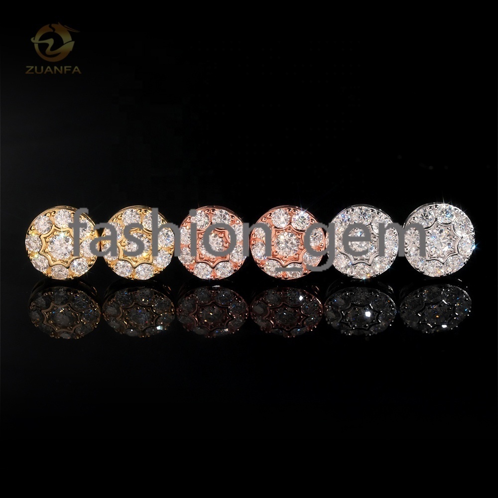 Iced Out Jewelry Hip Hop Style 925 Sterling Silver Gold Plated Mens Moissanite Stud Earring