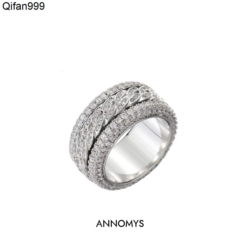 European American Hip-Hop Style Mens Gold S925 Silver Cuban Full Diamond Ring Rotatable Moissanite Bling Gold Plated