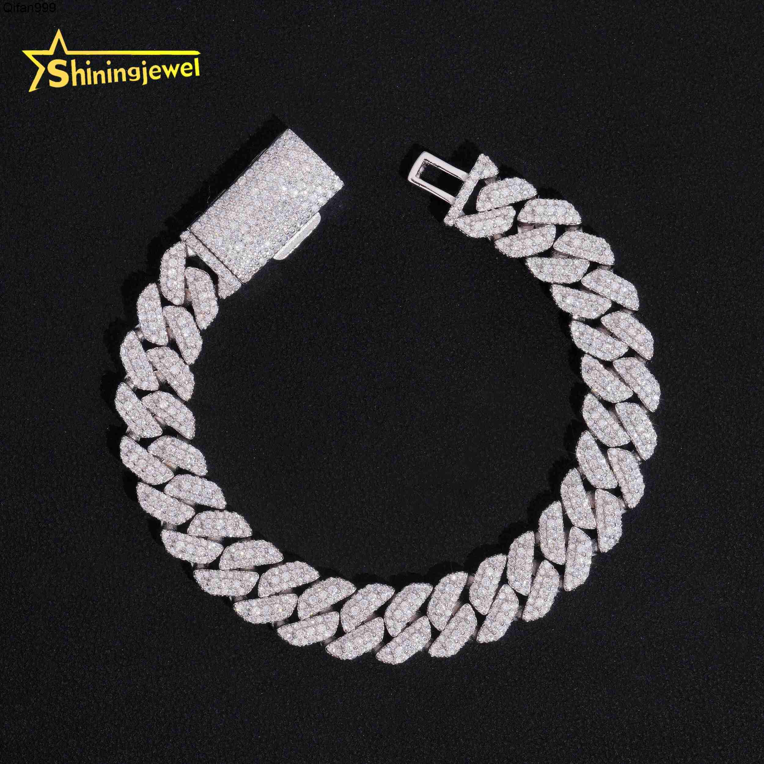 New Fashion Jewelry Hip Hop Style Iced Out 925 Sterling Silver 10mm VVS Moissanite Cuban Link Bracelet