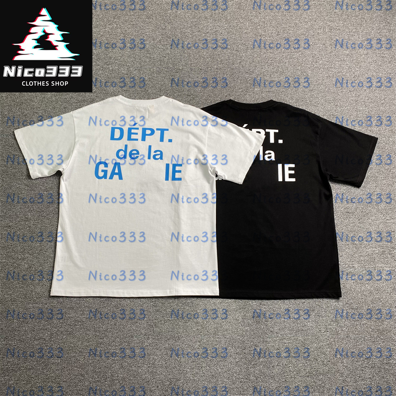 GA Dept French blue letters printed graph black and white cotton round neck loose versatile men and women casual breathable short-sleeved T-shirt-image-898369283
