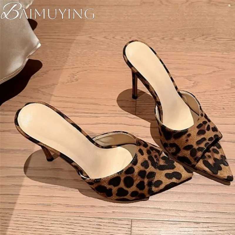 Leopard Pointed Toe High Heels Slippers Women Sandals Shoes Sexy 2025 Trend Dress Party Pumps Summer Fashion Peep Toe Flip Flops Z250620