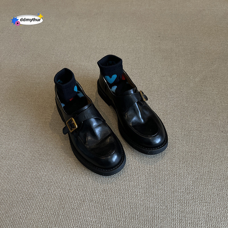 Cowhide 2025 Genuine Thick-Soled Loafers Spring and Autumn Single Black Versatile British College Style Women's Leather Shoes ddmythur