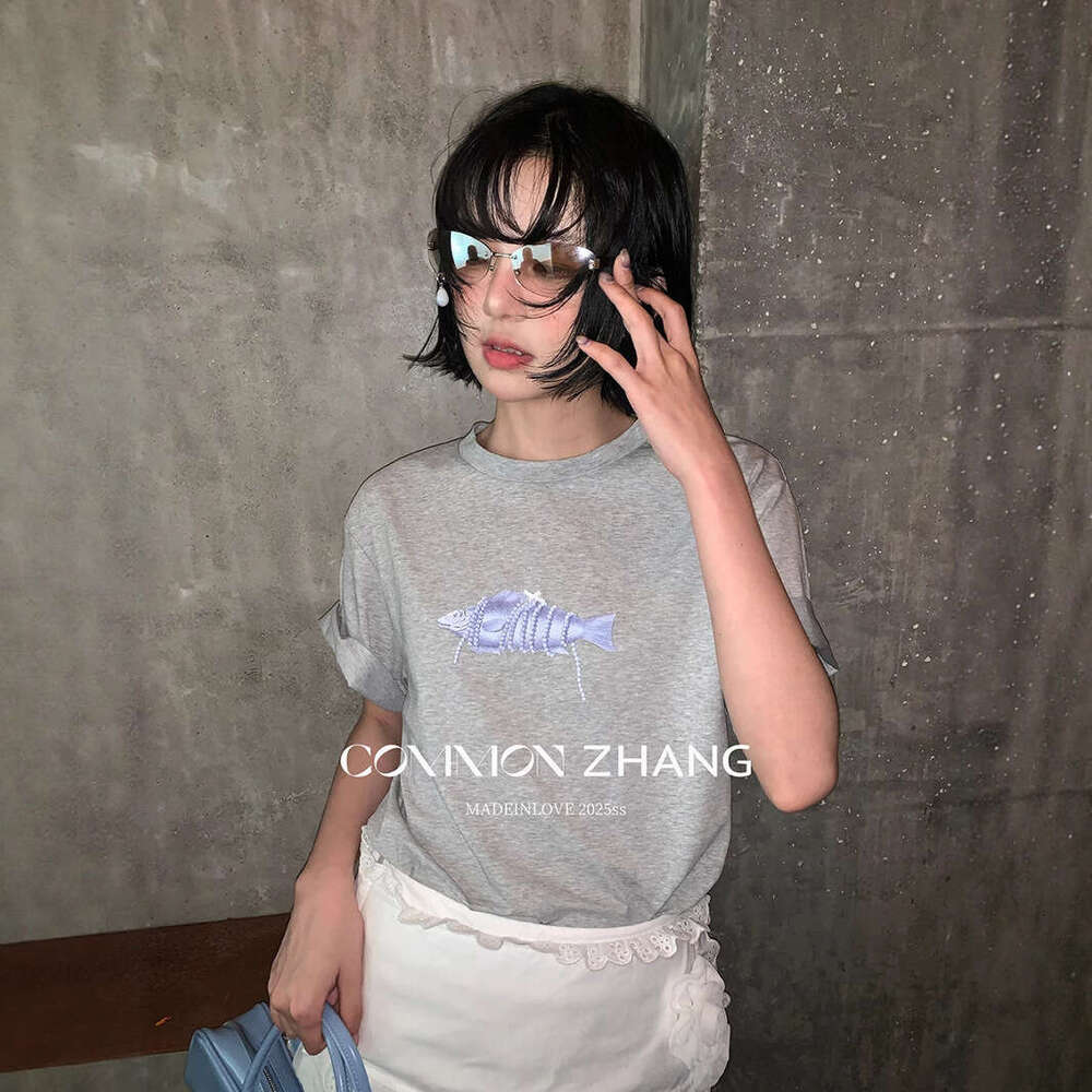 CZ Zhang Summer Korean Style Lazy Casual Simple Print Regular Shoulder Loose Round Neck Short Sleeve T-Shirt For Women B20777 B5