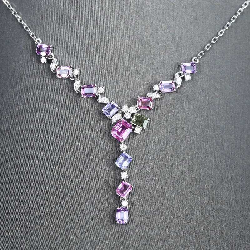 925 Sterling Silver Colorfull Cubic Zirconia Necklaces for Women New Trendy Shine Geometric Collar Fashion Evening Party JewelryXJ250620