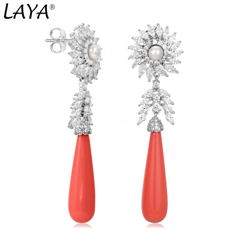 Laya 925 Sterling Silver High Quality Coral Pearl Drop Earrings For Women Party Classic Original Modern Jewelry Trend 250618