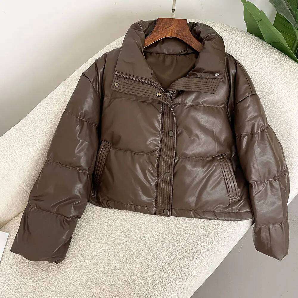 Women PU Parkas Short White Duck Down Coat Female Waterproof Puffer Jacket Winter Fashion Thickening Loose Outwear