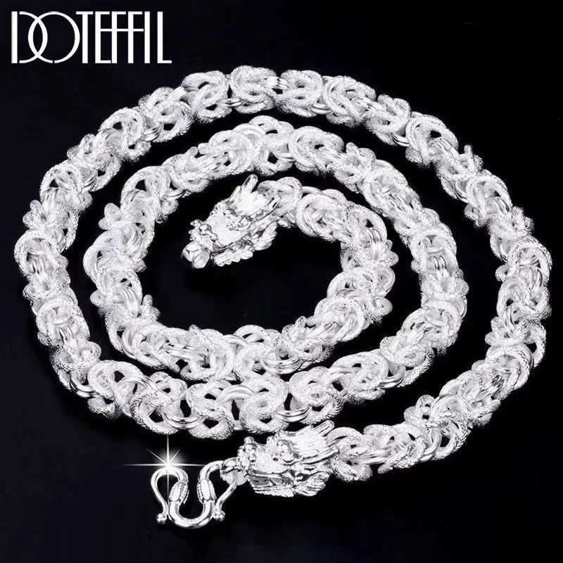 DOTEFFIL Solid 925 Sterling Silver Necklace For Men Classic 8mm Round Faucet Dragon 60cm Charm High Quality Fashion Jewelry W250620