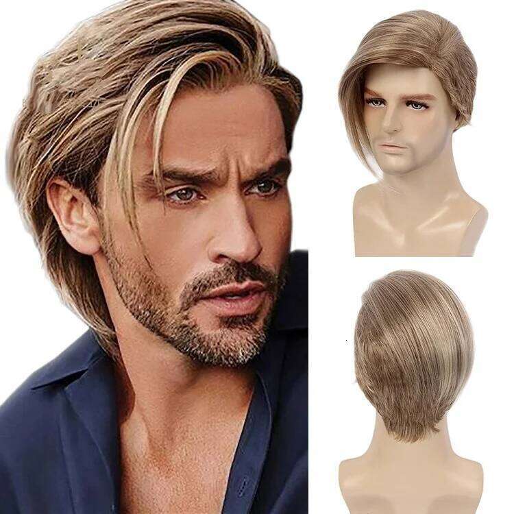 European and American gold white headband with braided hair, slanted bangs, male synthetic card silk wig
