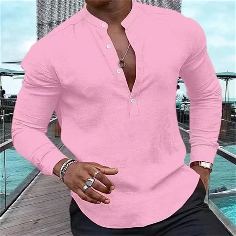 2024 Mens Shirt Casual Shirt Long Sleeve Solid Color Half Cardigan Loose Fit Daily Shopping Clothing Large Size 6xl250616