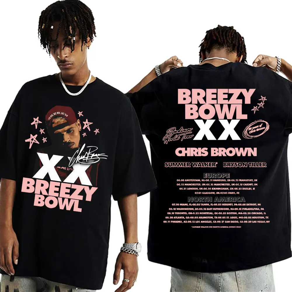 2025 Chris Brown Tour Breezy Bowl XX Album Tour t-shirts hommes femmes Hip Hop Pop musique rue T-shirt décontracté confortable coton T-shirt