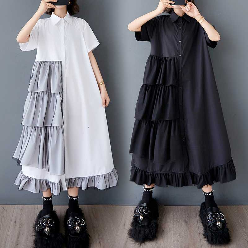 Designer Plus Size Dress2025 Summer New Korean Style Loose Plus Size Mesh Patchwork Short Sleeve Shirt Dress