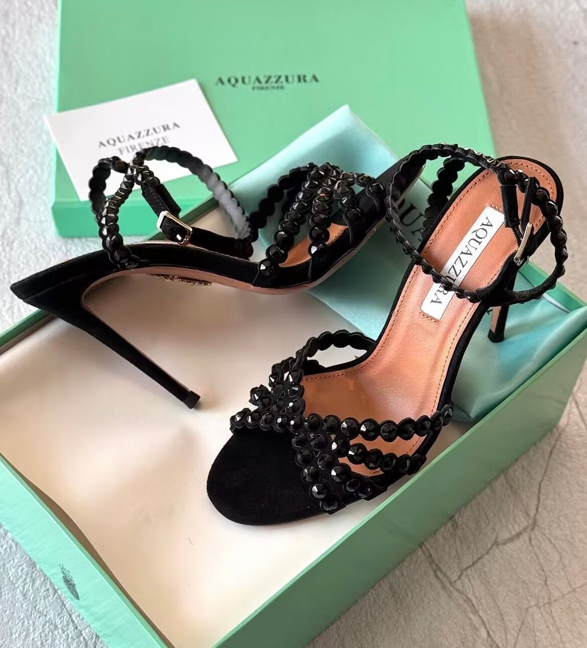 Summer Luxury Tequila Leather Sandals Shoes Women Bead Crystal-embellished Strappy Sexy Lady High Heel Dress Bridal Wedding Elegant Gladiator Sandal