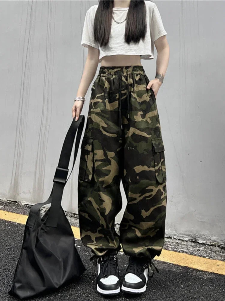 American Vintage Camouflage Cargo Pants Women Summer Streetwear Loose Straight Wide Leg Trousers Woman 250617