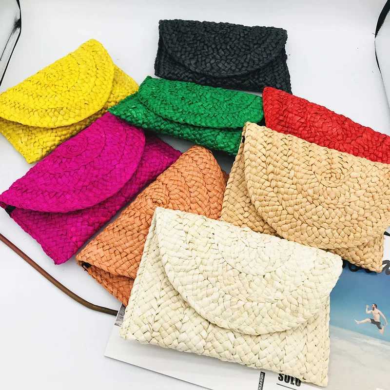 Corn Husk Weave Dinner Clutch Bag Womens Fashion Simple Solid Straw Large Purse Woman Summer Casual Vacation Ladies Wallet 2025 W250620