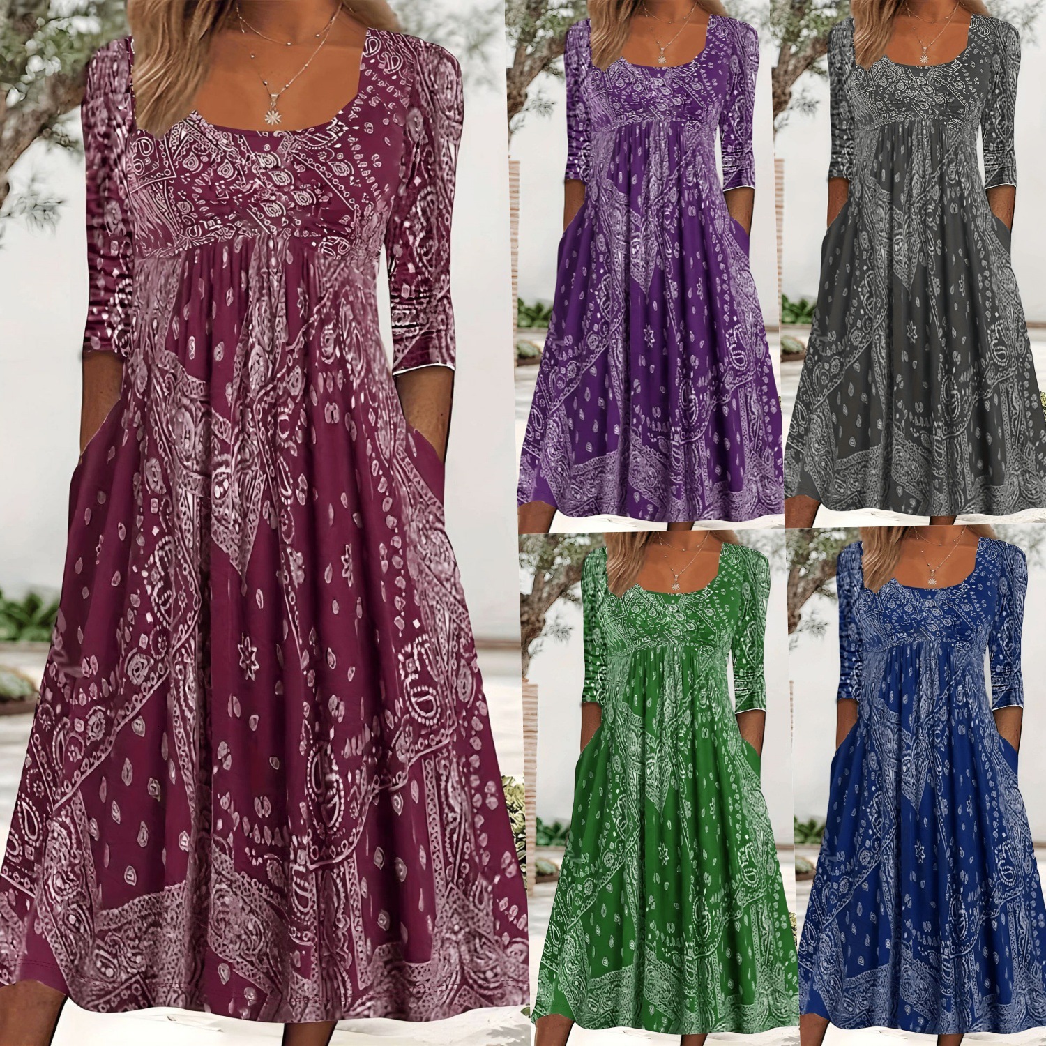 Designer Plus Size Dress2025 Spring/summer New European And American Style Dress Cross-border Trade New Casual Loose Plus Size Women's Printed