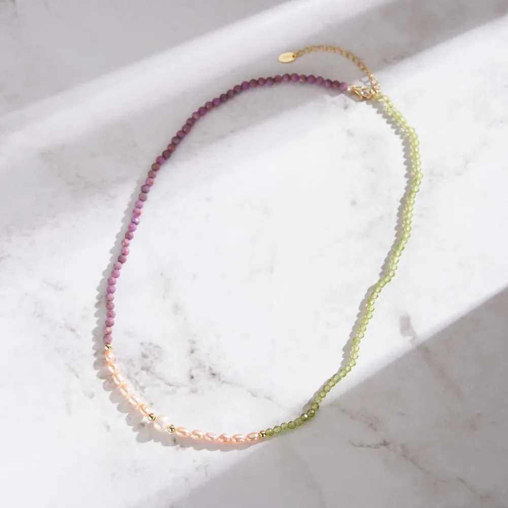 Kiss Mandy Peridot Necklace 14K Gold Plated Necklace with Purple Mica Baroque Pearls Pendant Choker Beaded Necklace Gift MPN06 XJ250620