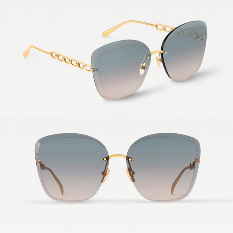 Lady Cat Eye Metal Frameless Sunglasses Designer Jewel Round Cat Eye Trendy Style Chain Leg Inlaid Flower Summer Outdoor Womens Sunglasses Z2665 wit