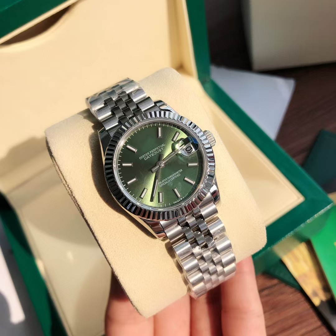 Montre de haute qualité Ew31mm rose entièrement automatique Mélange de femmes mécaniques avec poids vert olive 2236 Calendrier montre