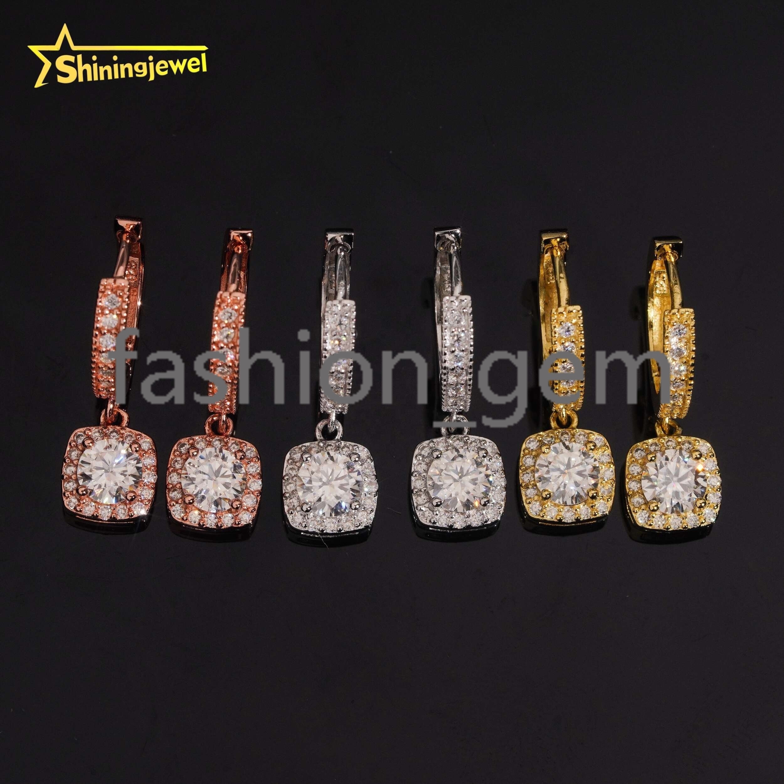 Iced Out Fashion Luxury 925 Sterling Silver Men Women Drop Gold Plated Moissanite Hoop Earrings