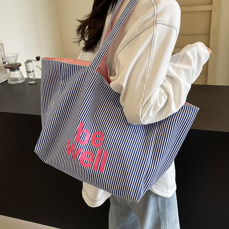 Free shipping designer Large Capacity Striped Tote Bag for Women New Trendy Summer Shoulder Bag Canvas Bag Casual Versatile Letter Handbag