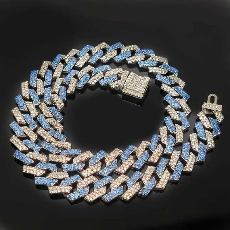Popular small flip top hip hop pink blue hip hop Cuban chain quadrilateral bar prismatic mens necklace W250620