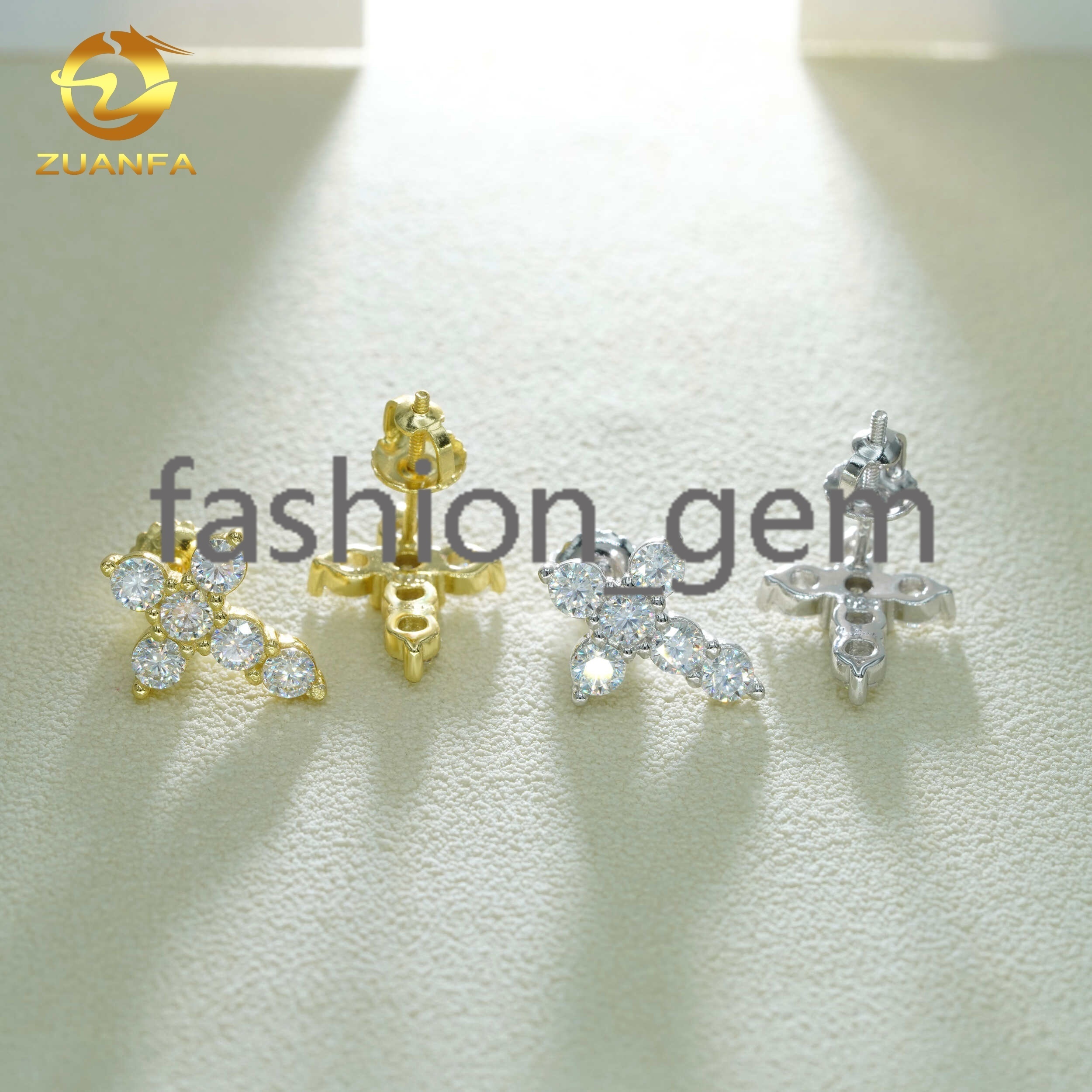 Cross design s925 sterling silver gold plated shining earring studs screw back women men vvs diamond moissanite earring stud