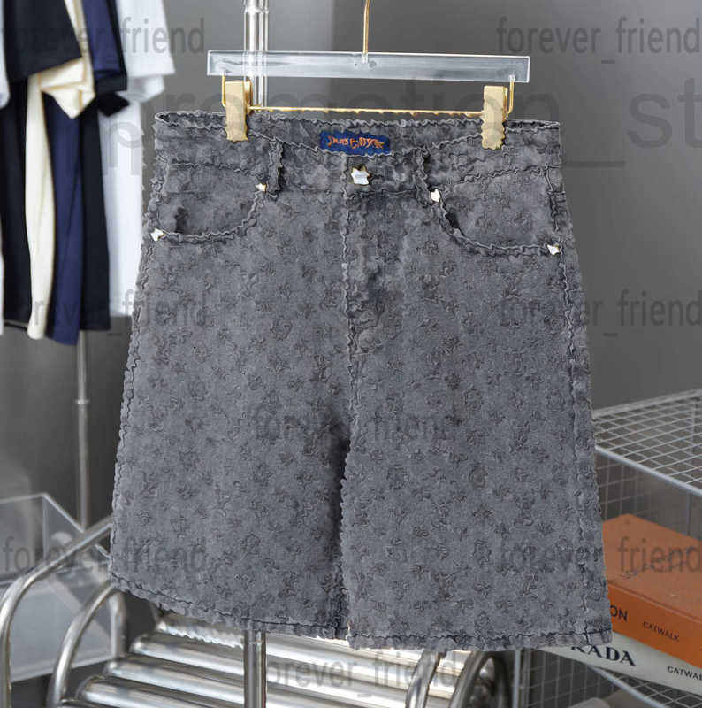 Men's Jeans High End Luxury Designer Dark-patterned Embossed Jacquard Denim Shorts Twill Washed Black And Gray For Men Pant QBOF
