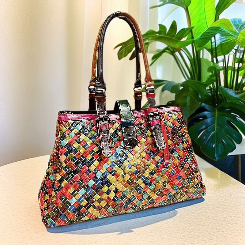 luxury bag designer Women's Shoulder Tote Crossbody Bag Woven Genuine Leather Handbag Cowhide Colorful Casual Ethnic Style