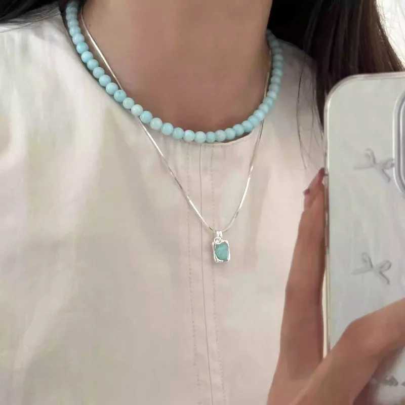 PANJBJ 925 Sterling Silver Mint Green Stone Necklace for Women Geometry Block Sweet Design Special Jewelry Gift Dropshipping XJ250620