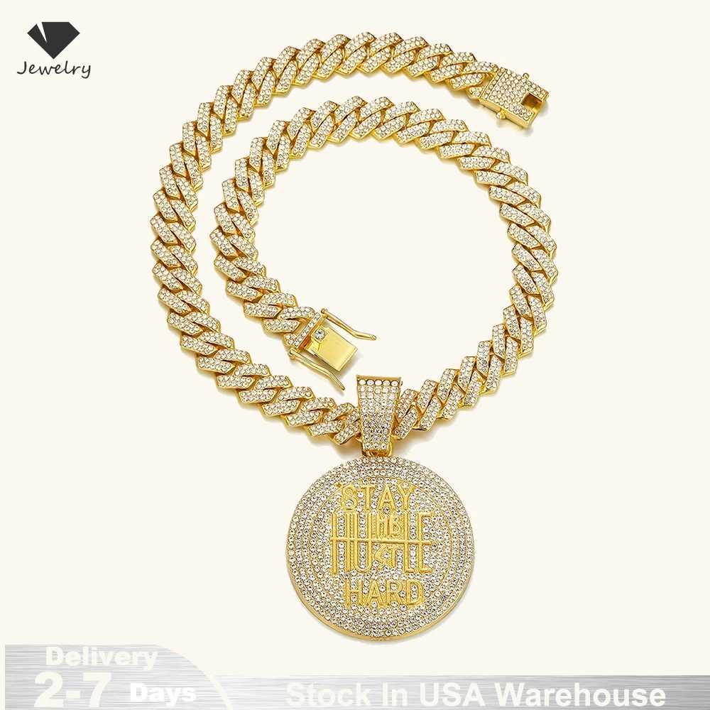 Men Women Hip Hop STAY HARD Pendant Necklace with 13mm Cuban Chain HipHop d Out Bling Necklaces Fashion Charm Jewelry USA W250620