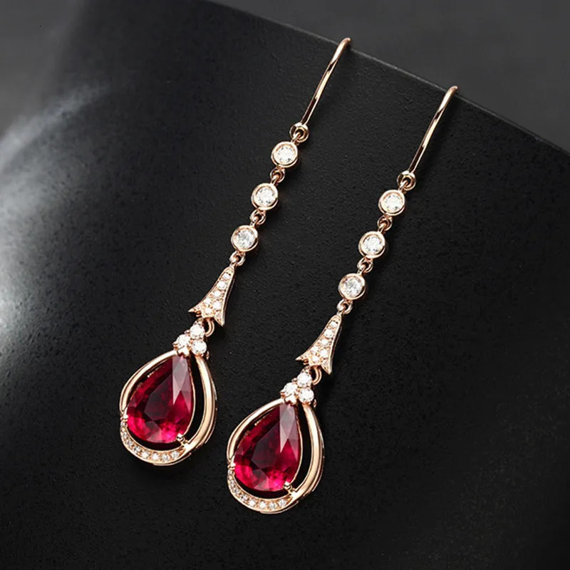 18K Rose Gold Natural Ruby Drop Earrings for Women Timeless Delicate Female Wedding Fine Jewelry Diamond Gift 250618