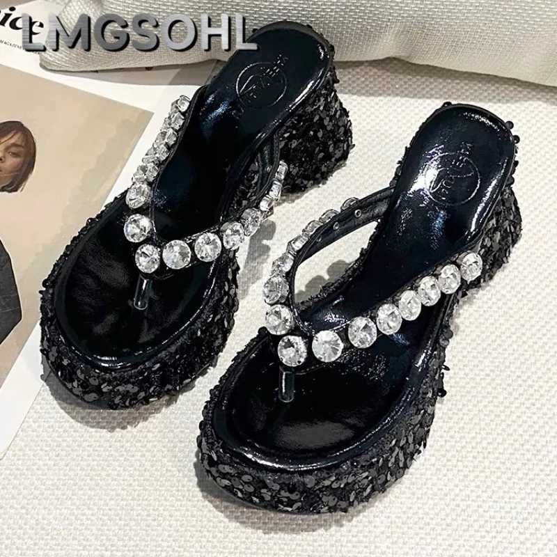 Crystal Bling Women Platform Clip Toe Slippers Chunky Flip Flops Sandals Summer High Heels Shoes 2025 New Woman Pumps Z250620