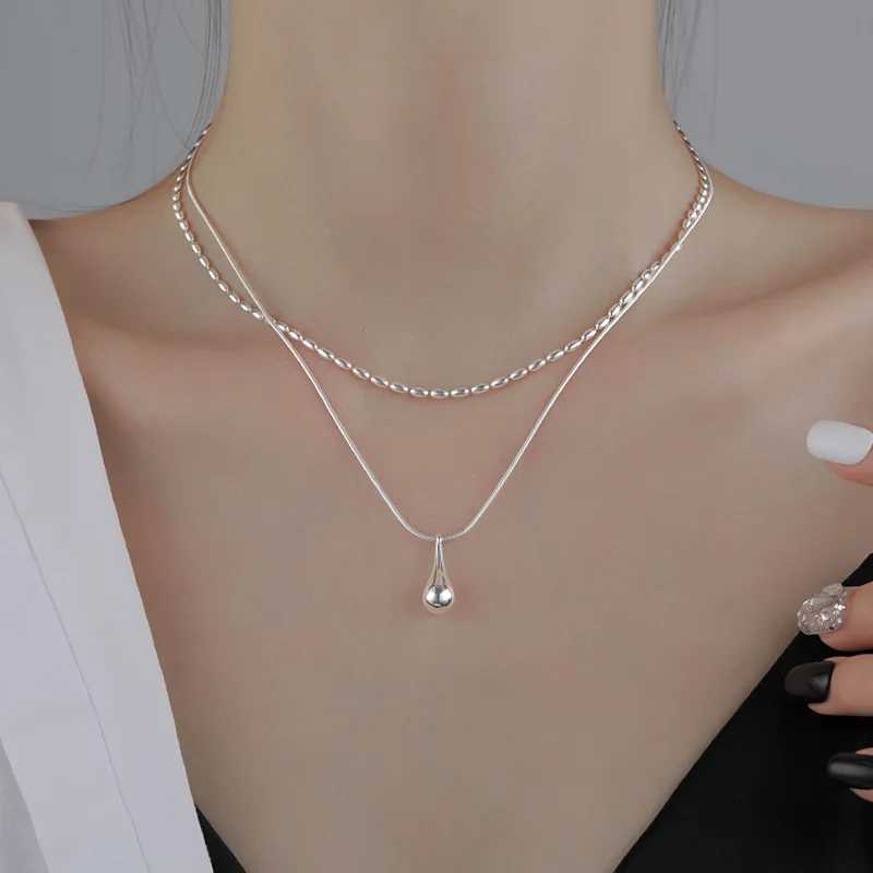 925 Sterling Silver Rice Droplet Necklace Simple And Versatile Double-Layer Snake Bone Chain Personalized And Elegant Jewelry XJ250620