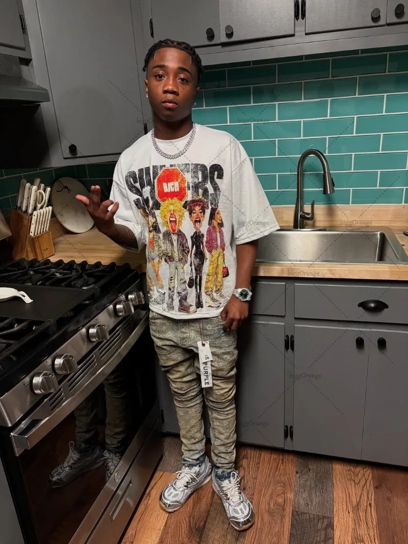 Hip-hop Streetwear American Hip-hop Retro Anime Printing Oversized T-shirt Men Y2k Casual High Street Harajuku Round Neck Top 250617