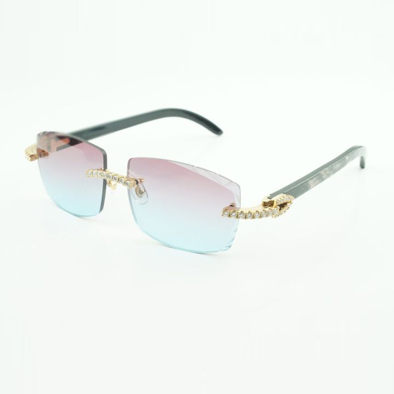 lunettes de soleil de créateur moissanite diamant buffs hommes et femmes lunettes de soleil en cornes de buffle texturées noires 3524015 taille: