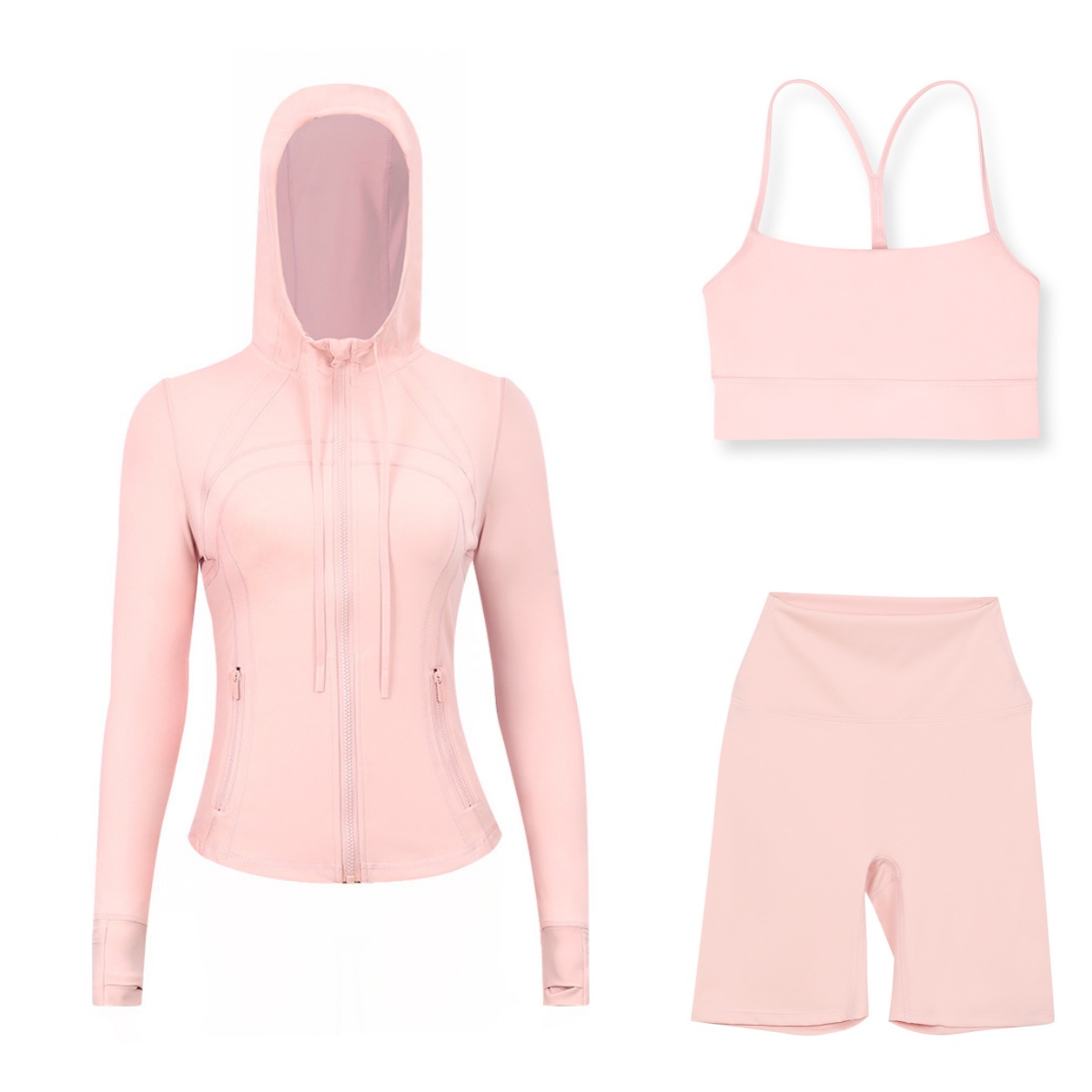 Three-piece set Yoga clothing hooded jacket running shorts Fitness sets High Waist Sports Jackets Zip Up Coat Elastic Sportswear Outfits Shorts Suit