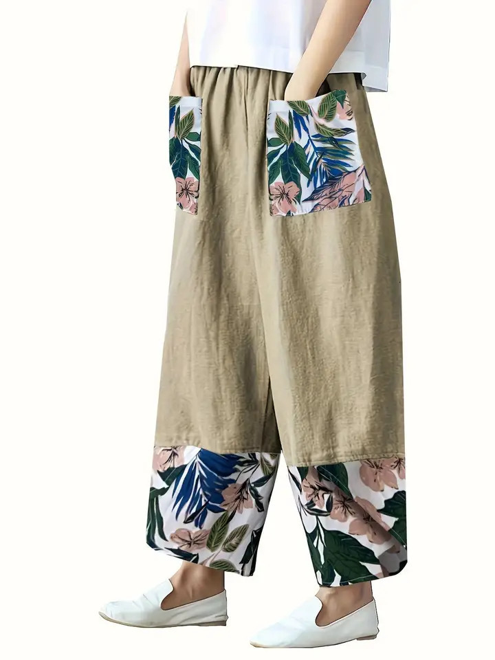 Plus size womens wideleg pants loose casual elastic waist ninepoint pants for women all seasons commuting daily 250609