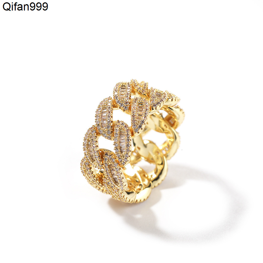 Brass Jewelry Iced Out Hip Hop 12mm Micro Pave Cz Miami Cuban Link Chain Rings for Men Women