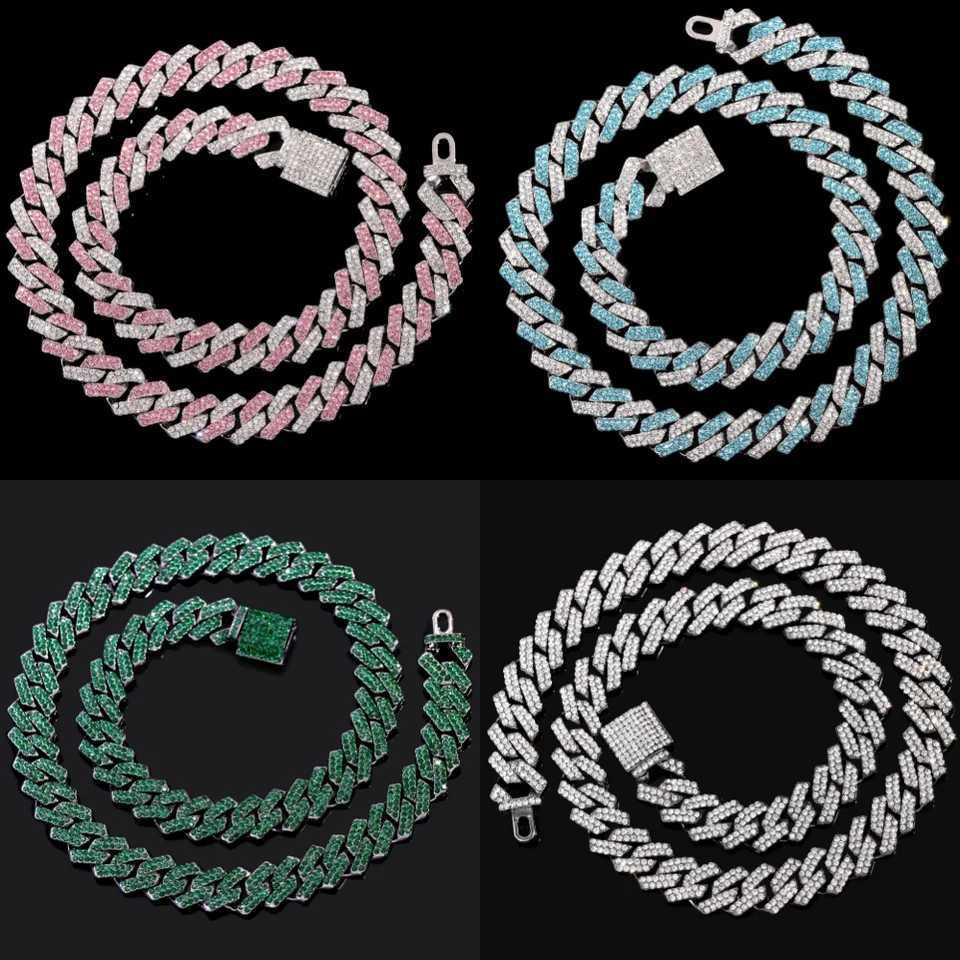 14mm Multicolor d Out Crystal Prong Cuban Chain Necklace for Women Men Bling Paved Rhinestone Choker Necklace Hip Hop Jewelry W250620