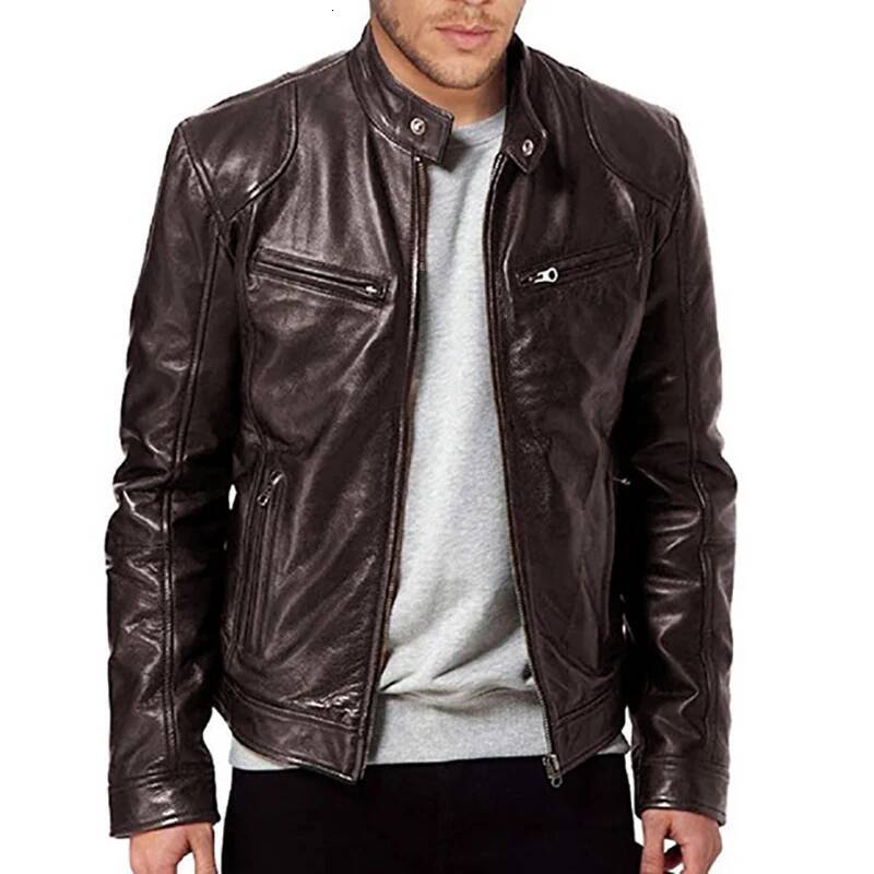 2025 Man Casual Fashion Motorcycle Slim Fit Lapel PU Jackets Autumn Anti-Wind Leather Coat Male