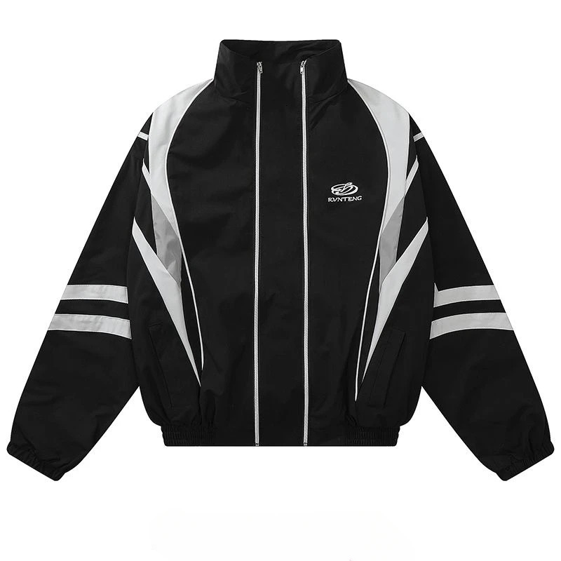 Fashion Y2k Jacket Men Double Zippers Patchwork Windbreaker for Men Spring Autumn Thin Outerwear Vintage Jacket 90s Clothes 250617
