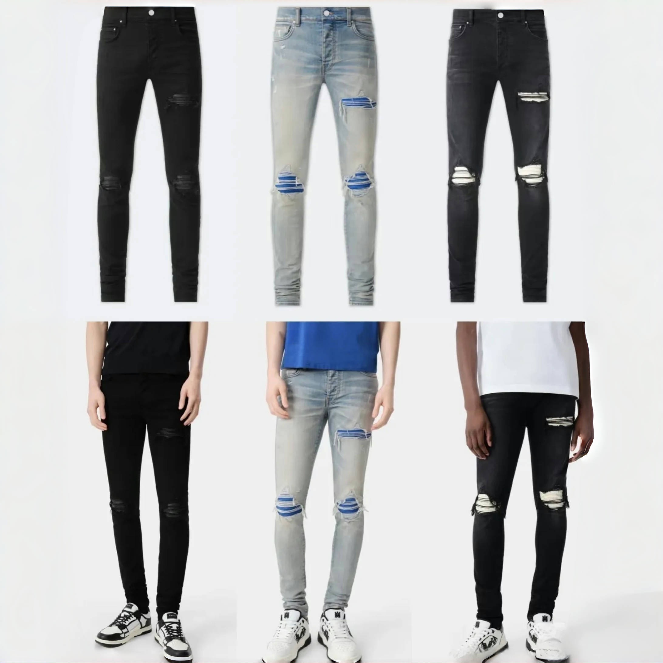 amisjeans jeans for mens designer jeans flared baggy Jeans with Holes Straight Leg Zipper Hip Hop Bikers Motorcycle skinny fit slim