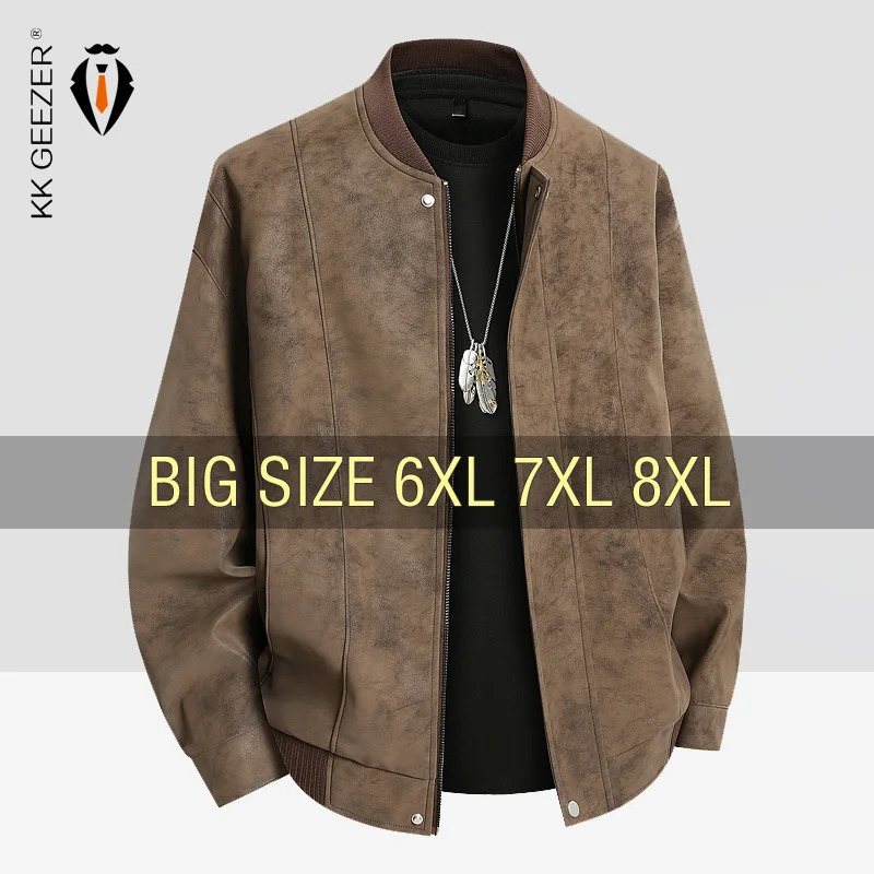 Leather Jacket Men Suede Coats Spring Windbreaker Oversized 6XL 7XL 8XL Plus Size Street Moto Autumn Waterproof Softshell 250618