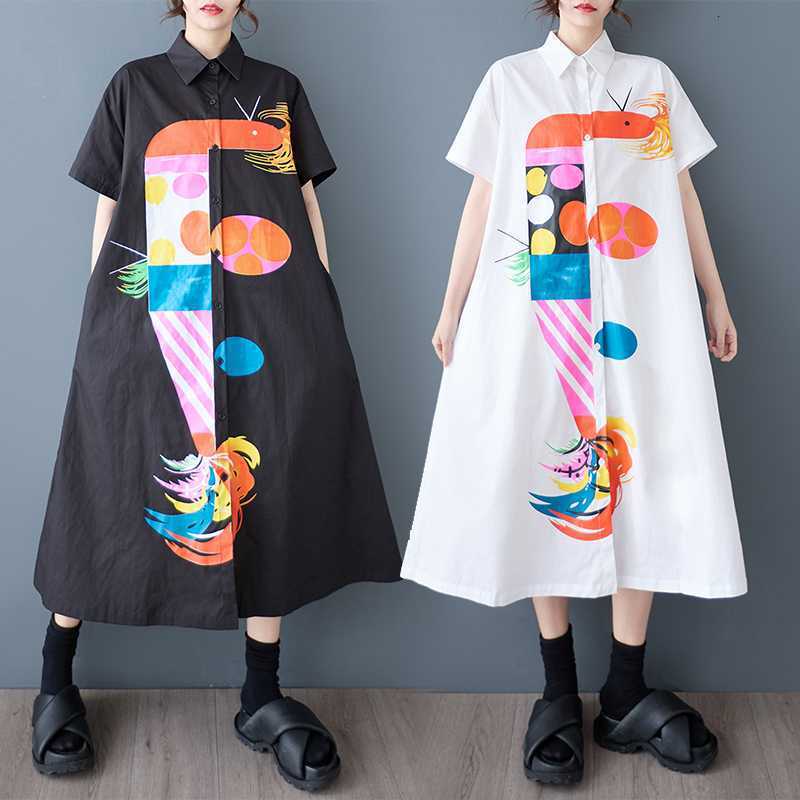 Designer Plus Size Dress2025 Summer New Korean Style Loose Plus Size Printed Patchwork Short Sleeve Dress For Women