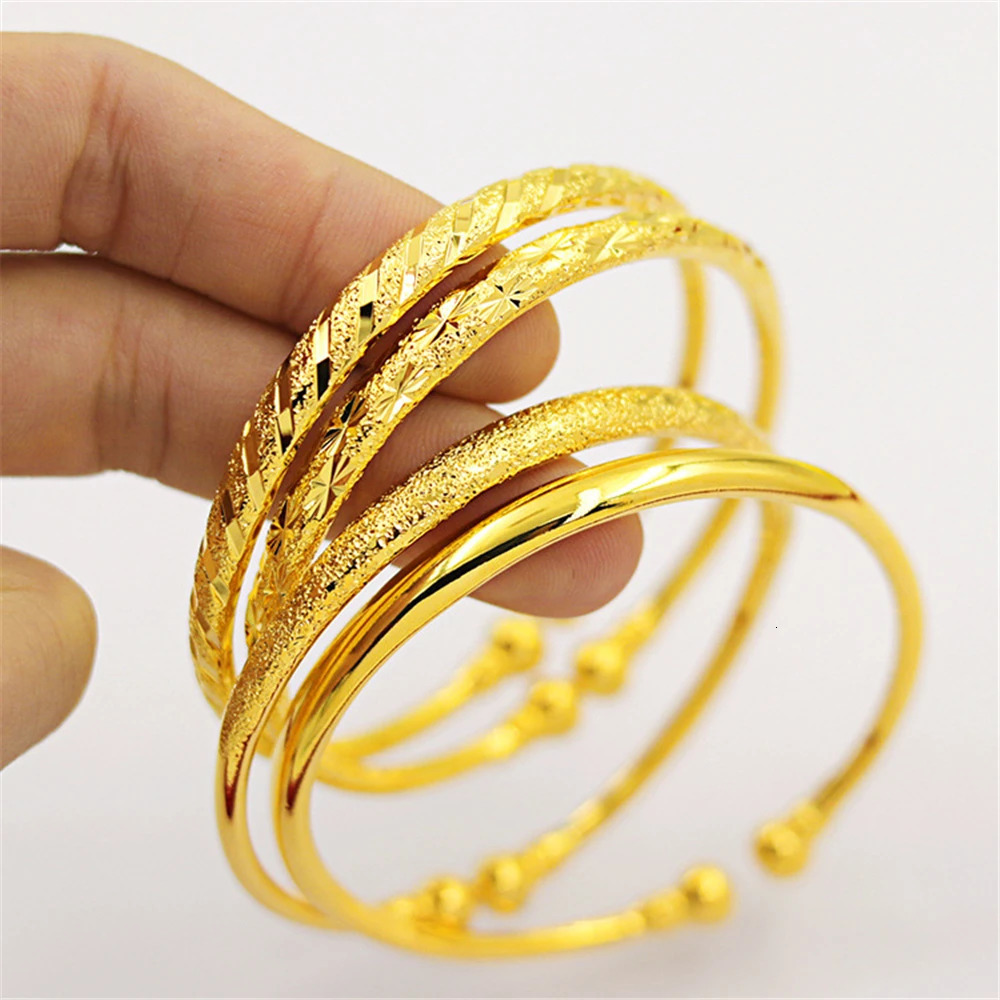 Never Fade Yellow Gold Color Stars Smooth Frosted Cuff Bangle Bracelets for Women Size Adjustable High Quality Jewelry250616