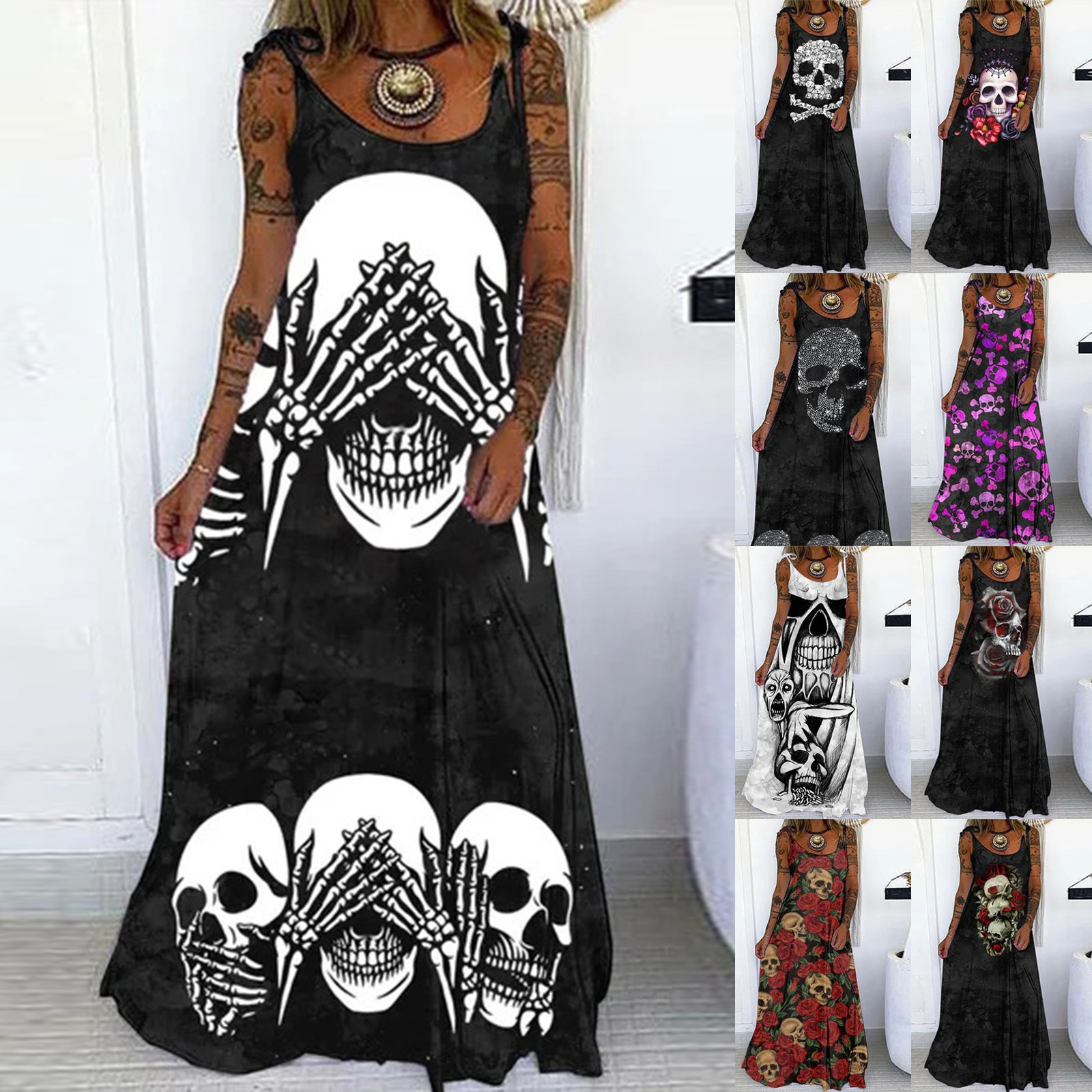 Designer Plus Size Dress2025 Amazon Autumn New Women's Fashion European And American Halloween Theme Printed Loose Plus Size Tie Dress