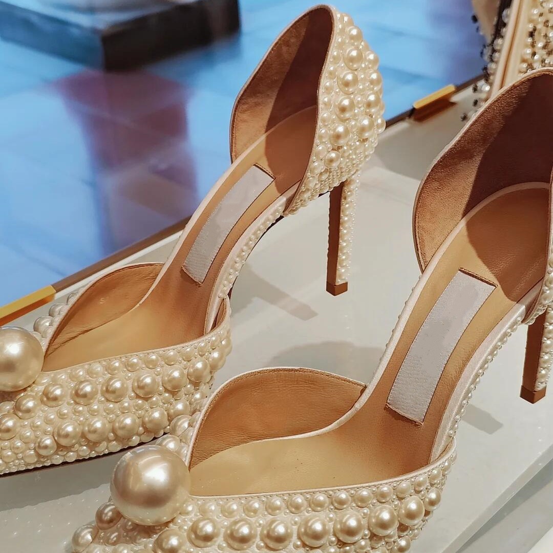 White Designer wed Dress Shoe Stiletto slingback Heel Luxury Gladiator Sandal Womens beaded Bridal shoe Summer Rhinestones crystal Lace Pumps Casual