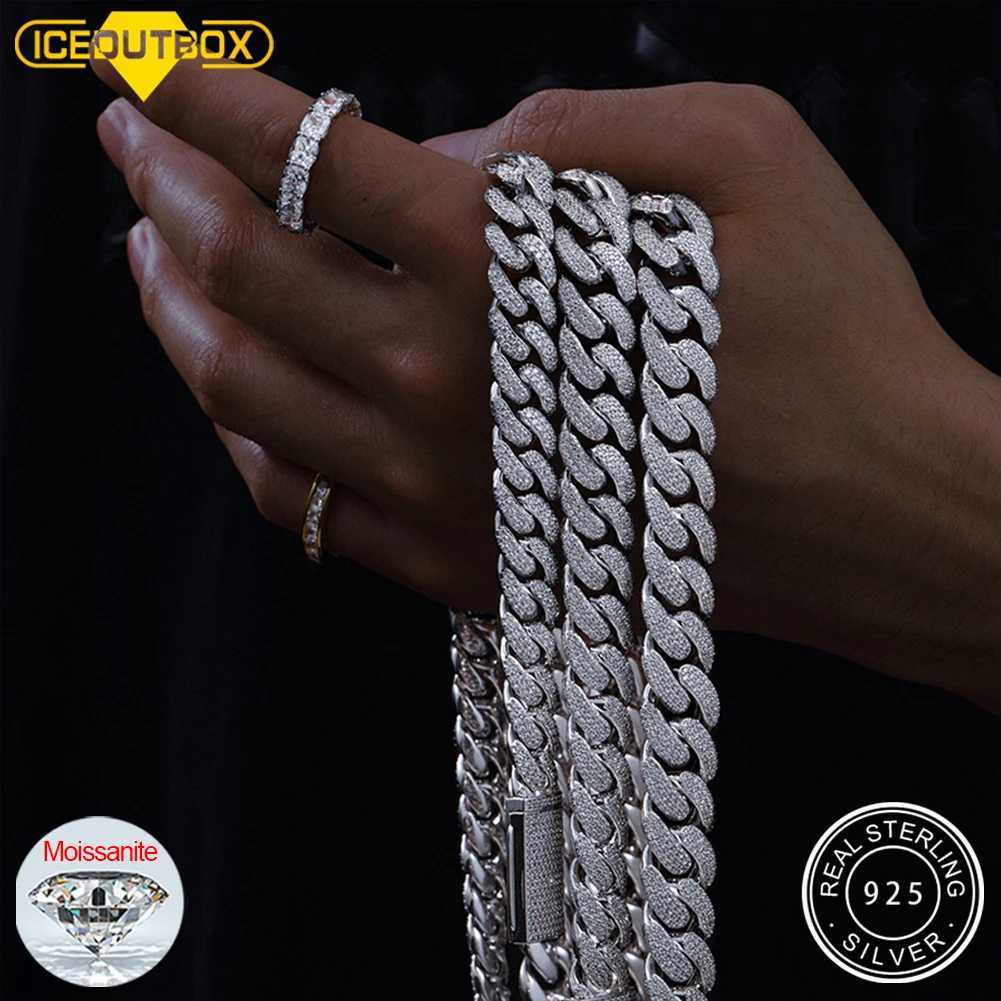 New 8-20mm S925 Sterling Silver Setting Cuban VVS Moissanite Link Miami Chain Necklace For Men Singer Style R Hip Hop Jewelry W250620