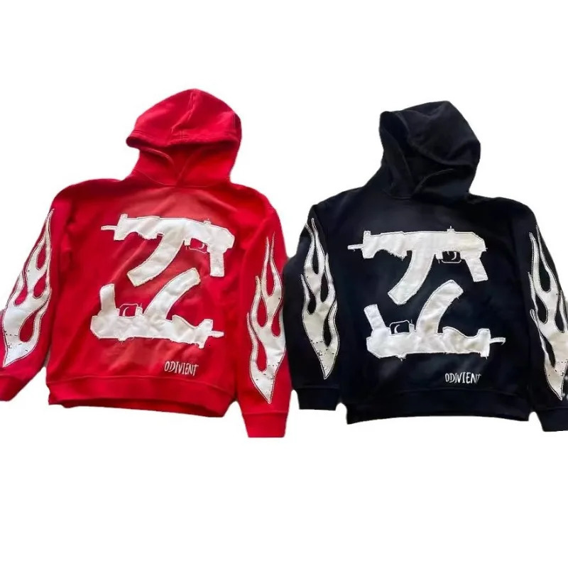Y2k Goth Trendy Street European and American Patchwork Pattern Long Sleeve Pullover Hoodie Hip-hop High Street Sweatshirts 250617